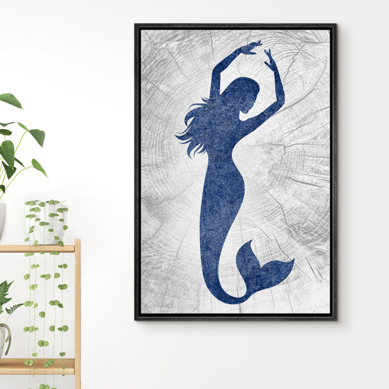 «Mermaid Dancing In Graphite Sea», reproduction sur toile flottante, Cadre noir, H 36 po x l 24 po x P 1,5 po
