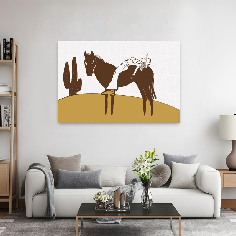 Day of rest COW GIRL Contemporary Cow Horse Wall Art Print 1 Piece Wrapped Canvas Wall Art, 152.4cm H x 101.6cm W