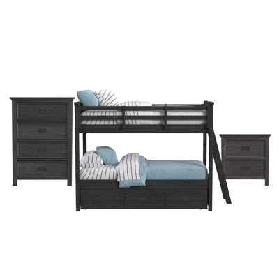 Guillot Kids Twin Over Twin Bunk With Ladder And Trundle 3PC Bedroom Set In Charcoal