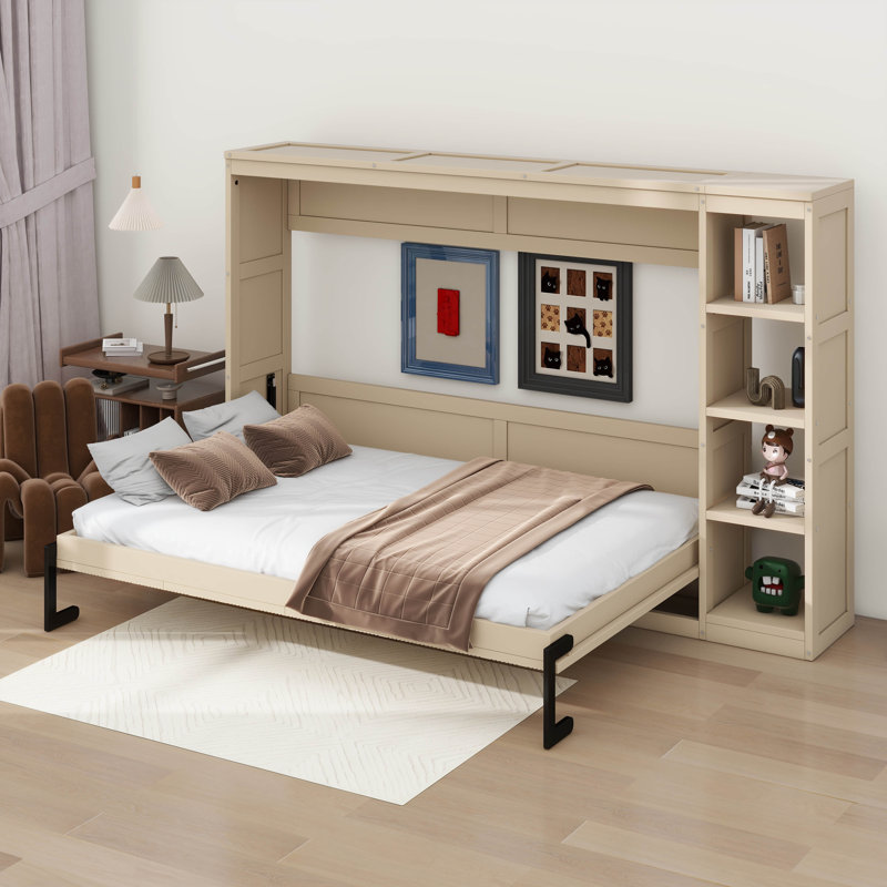  Murphy Bed With Bookshelf, Natural, Full