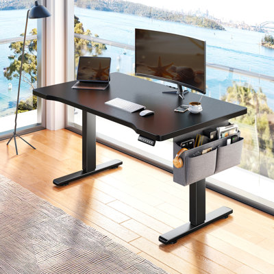 Electric Height Adjustable Standing Desk With Storage, Home Office Computer Desk With Led Lights