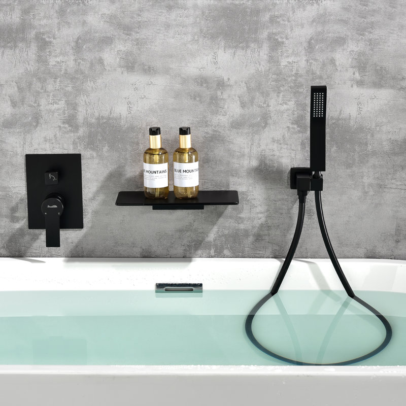 1 Handle Bathroom Roman Tub Faucet with Diverter, Black