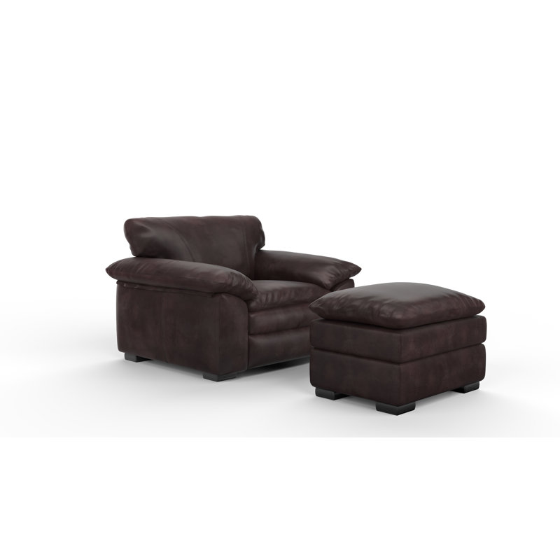 Boulder 52" Deeper and Wider 100% Full Top Grain Leather Chair and a Half with Ottoman, Cetus Java Genuine Leather