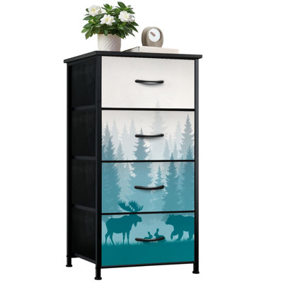 Commode rustique pour la chambre à coucher avec 4 tiroirs de rangement Moose Bear Rabbits Misty Forest