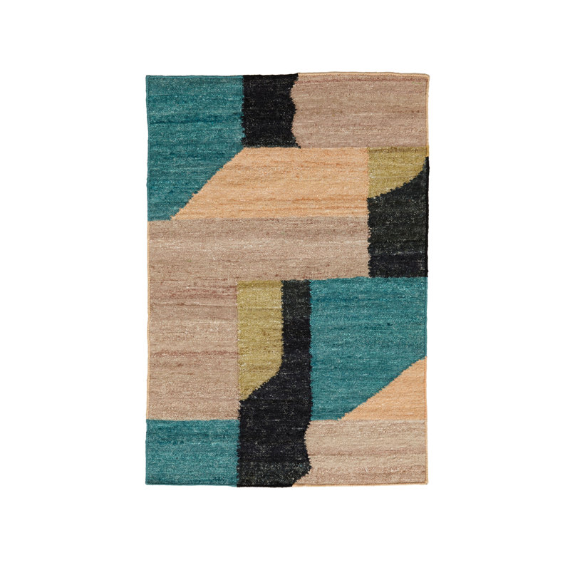 Rectangle Malachite Abstract Flatweave Silk Area Rug in Brown/Teal, Rectangle 8' x 10'