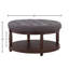 Grande table basse ronde avec repose-pieds rembourré en lin capitonné, grand repose-pieds avec rangement en bois, gris foncé-130852826