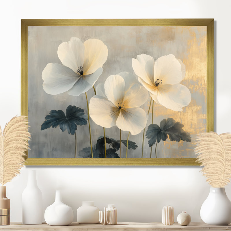 Geraniums Pure Form Minimalisme III - Geraniums, reproduction sur toile encadrée, H 12 po x l 20 po, Cadre simple, Doré