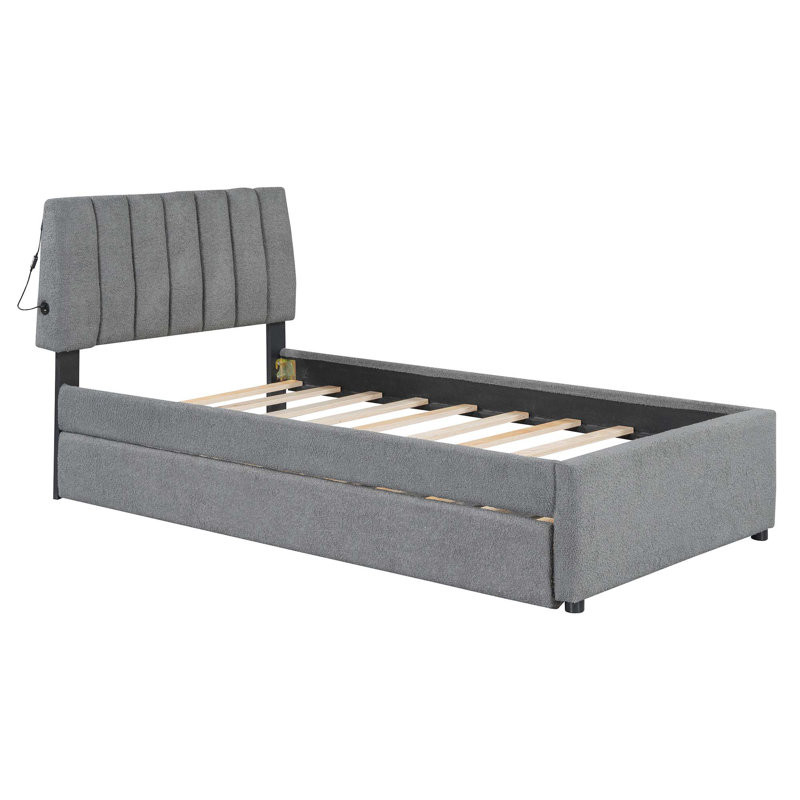 Lit plateforme tapissier Teddy, gris, Simple