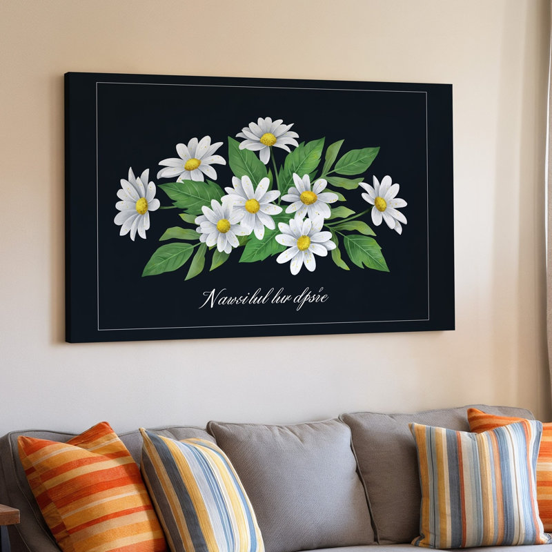 Toile, conception minimaliste mettant en vedette un bouquet délicat de marguerites blanches sur fond jaune, H 30 po x l 30 po