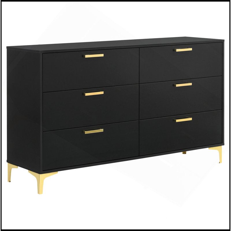 Commode rectangulaire à 6 tiroirs Lexie, Noir
