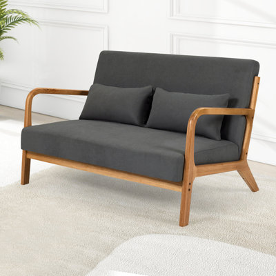 2 chaises avec fabrication en bois massif, rembourrage en éponge confortable, housse en tissu de lin, style Mid-Century moderne, base de loisirs gris foncé, confort, siège, style