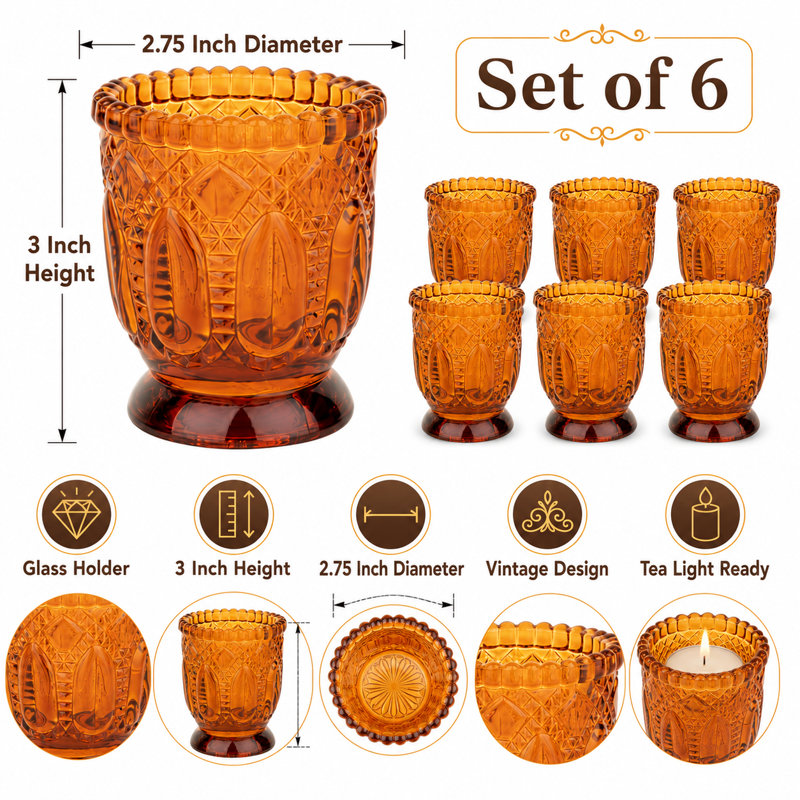 3'' H Glass Tabletop Votive Holder, Amber