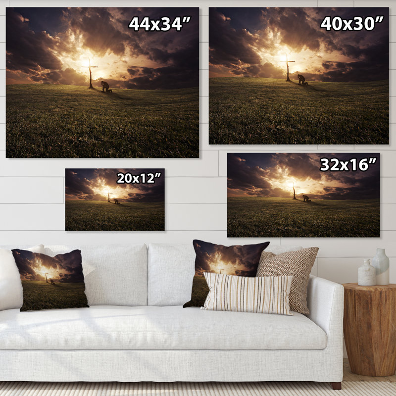 Regilious Cross Sunset Landscape - Traditional, reproduction d'art sur toile