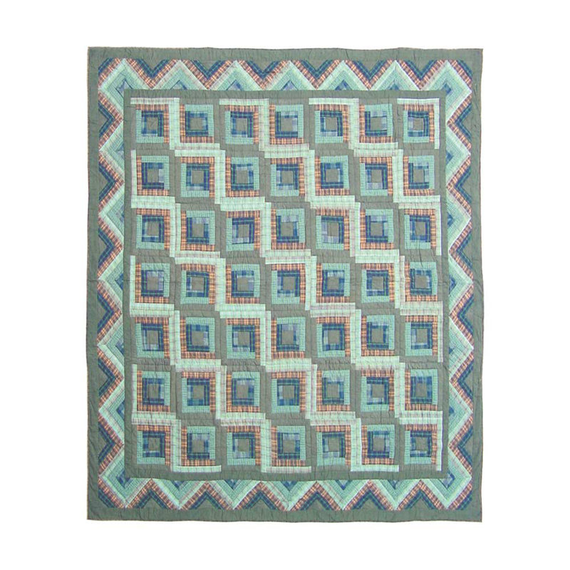 Log Cabin Traditional Cotton Geometric Shapes Quilt, Queen Quilt