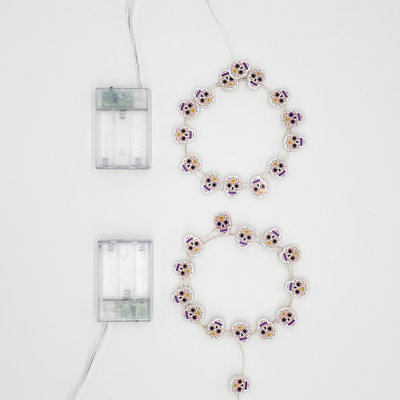 Dutta Battery Operated LED Fairy String Lights with Sugar Skull Motif - 2 Piece