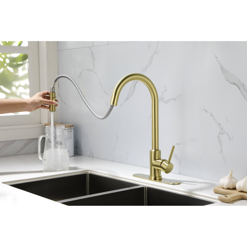 Kitchen Faucet With Pull Down Spray - 360 Rotating High Nozzle, Single Handle For Simple Water Temperature And Flow Adjustment, Corrosion Rust-, 15.55 In. Depth, 10.08 Width,