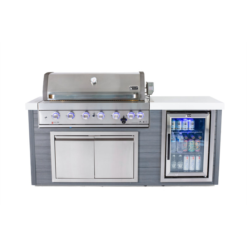 Mont Alpi Artwood Series 6-Burner Stainless Steel Outdoor Kitchen Island with Access Doors + Refrigerator