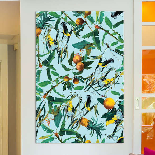 "fruits et oiseaux" , impression sur toile tendue, H 18 po x l 12 po x P 1,5 po, Toile tendue, Pas de tapis