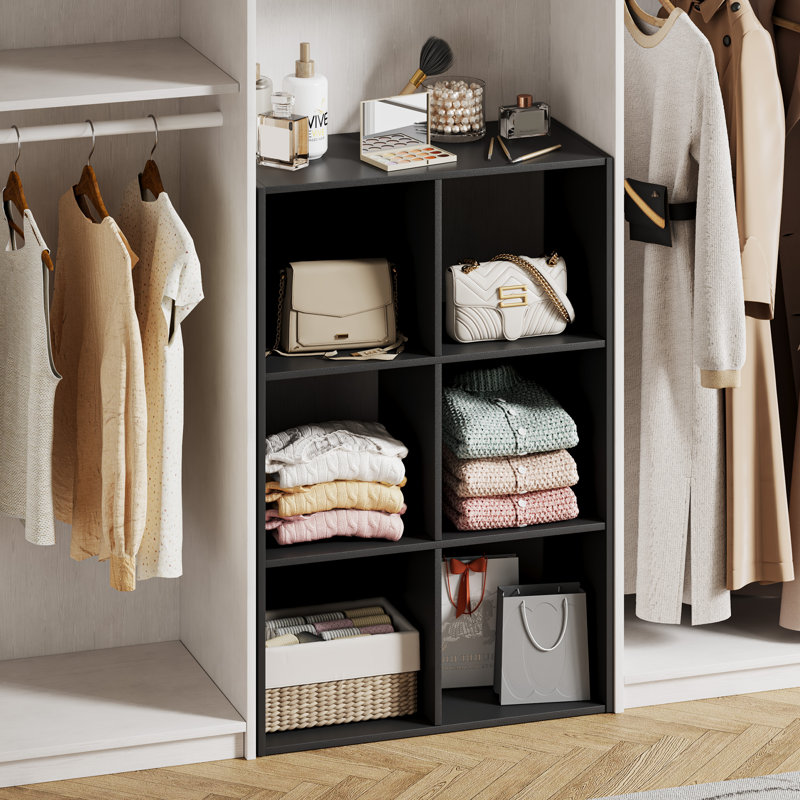 Bibliothèque à 6 cubes, tablette de rangement décorative, 35.94" H × 23.2" W × 11.61" D, Black