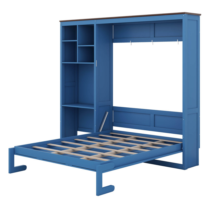 Grand lit escamotable à double paroi, rangement multicouche, rangement pliable peu encombrant pour petits appartements, Bleu