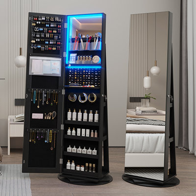 Armoire à bijoux pivotante à 360 ° avec miroir pleine longueur