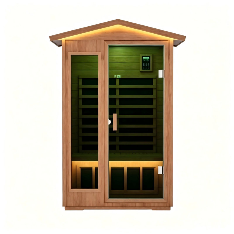 Cabine de sauna infrarouge lointain, sauna intérieur en bois d'okoumé de 1850 W avec 6 panneaux chauffants, Natural