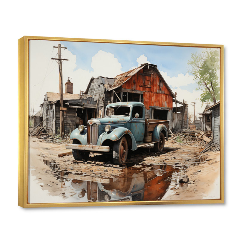 The Great Depression Achromatic II - Transportation Canvas Art Print, H 16 po x l 32 po x P 1 po, Cadre flottant doré