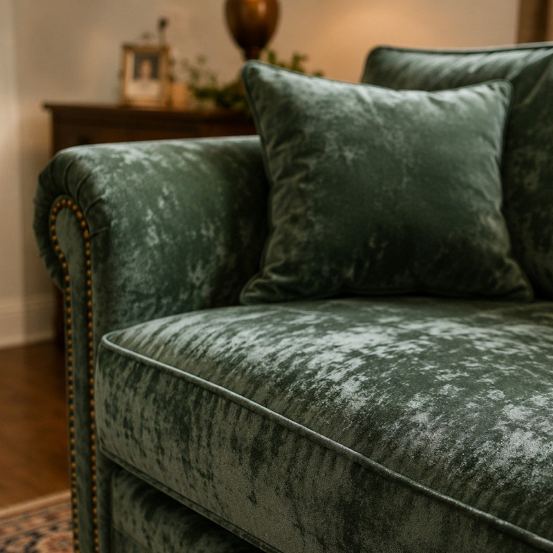 Canapé moderne en chenille avec sièges profonds, coussins de soutien et confort de salon raffiné, Vert