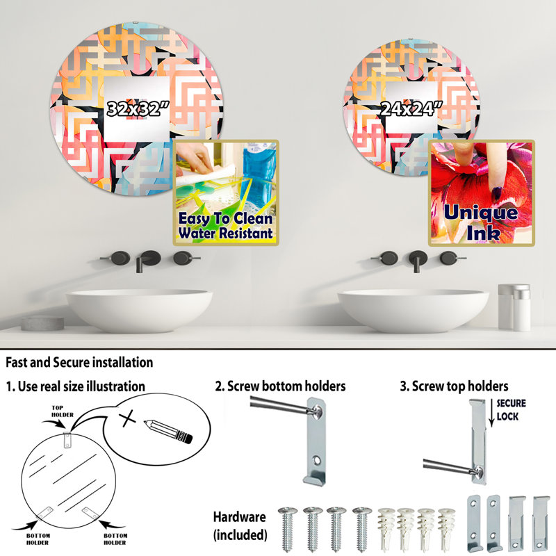 Hindorff - Miroir mural carré, 31,4 po x 31,4 po