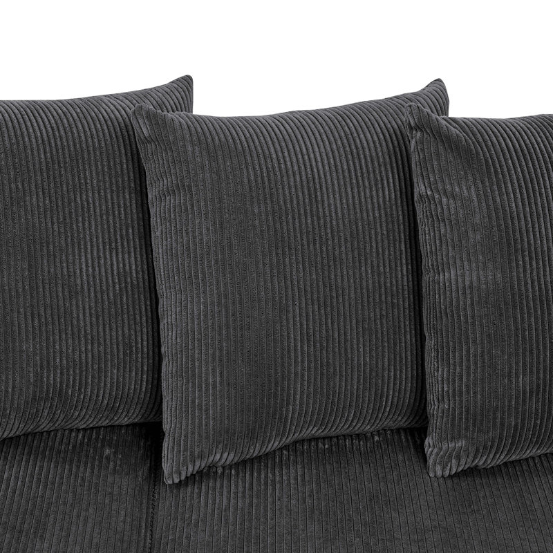 Canapé-lit modulaire à large assise en velours côtelé, Gris foncé