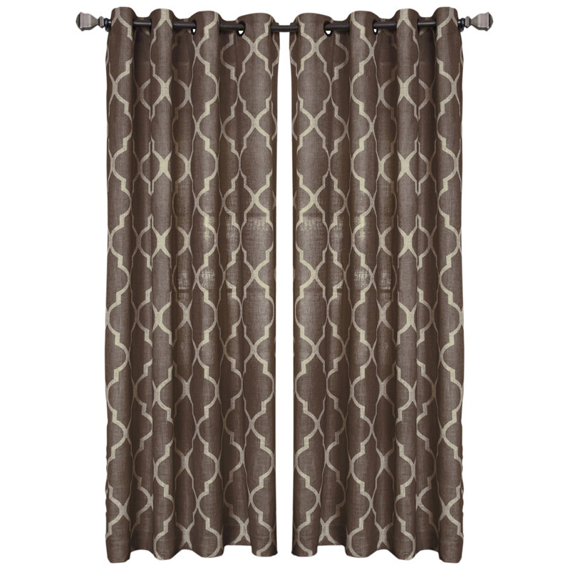 Panneau de rideau simple semi-diaphane à motif géométrique avec œillets, l 52 po x L 108 po, Moka