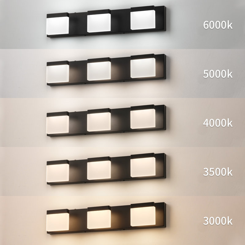 24" 3-Light LED Bathroom Vanity Light Bar, Adjustable 5 CCT, 24W, Matte Black, Matte Black, 3 Lights