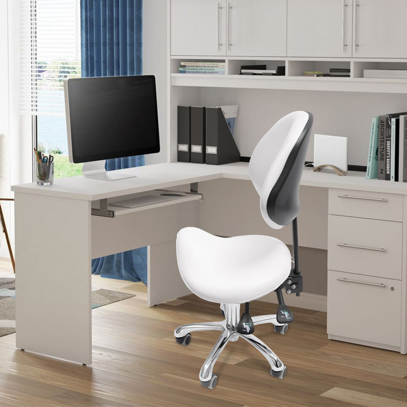 Marivelle Backed Adjustable Backrest Adjustable Height Stool, White