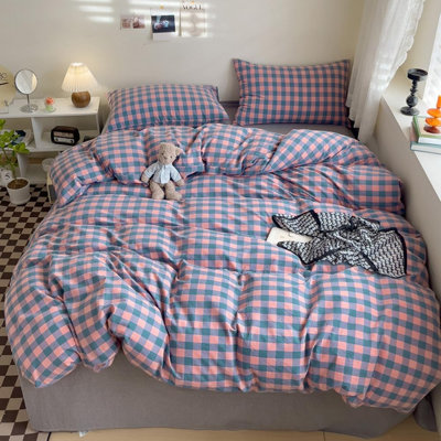 DONEUS 100% Washed Cotton Gingham Duvet Cover Set Natural Linen Like Textured Bedding Set 3 Pieces with Zipper Closure
