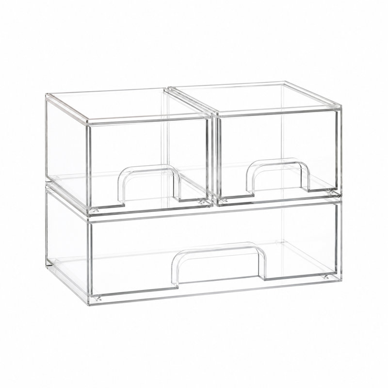 Ensemble de 3 boîtes de rangement pour biberons en acrylique, tiroir transparent empilable pour comptoir, meuble-lavabo, salle de bain, armoire et garde-manger, 2S1L