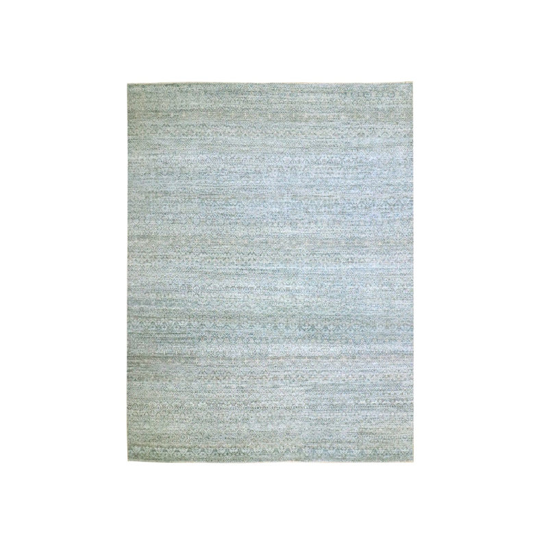 Tapis en laine noué à la main 9 pi x 11 pi 10 po bleu argenté à motif de losanges Koh0oor Herat