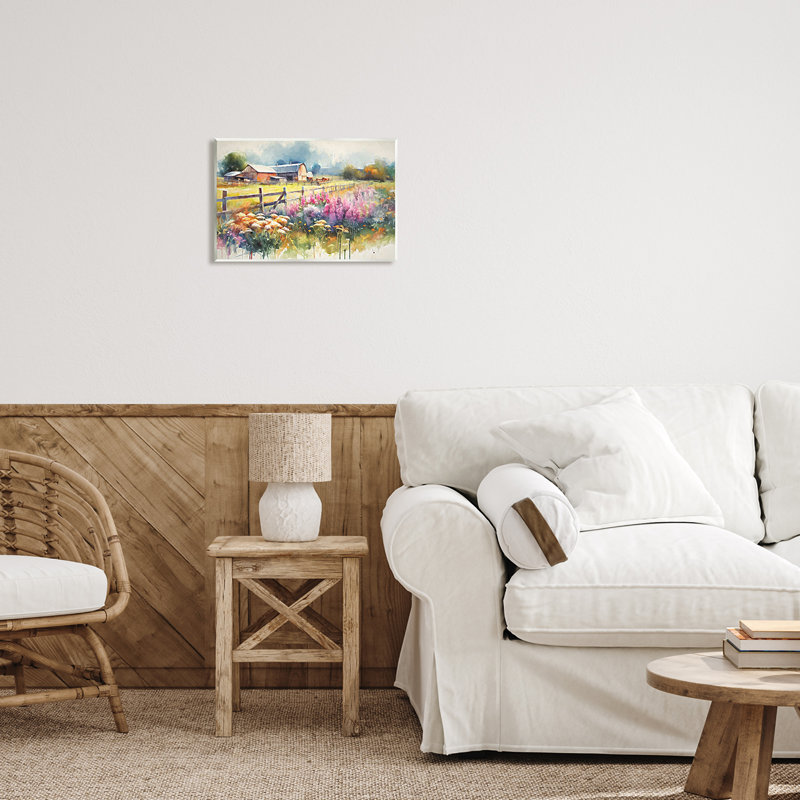 «Country Barn Modern», peinture sur panneau de fibres à densité moyenne par Ramona Murdock, H 10 po x l 15 po x P 0,5 po