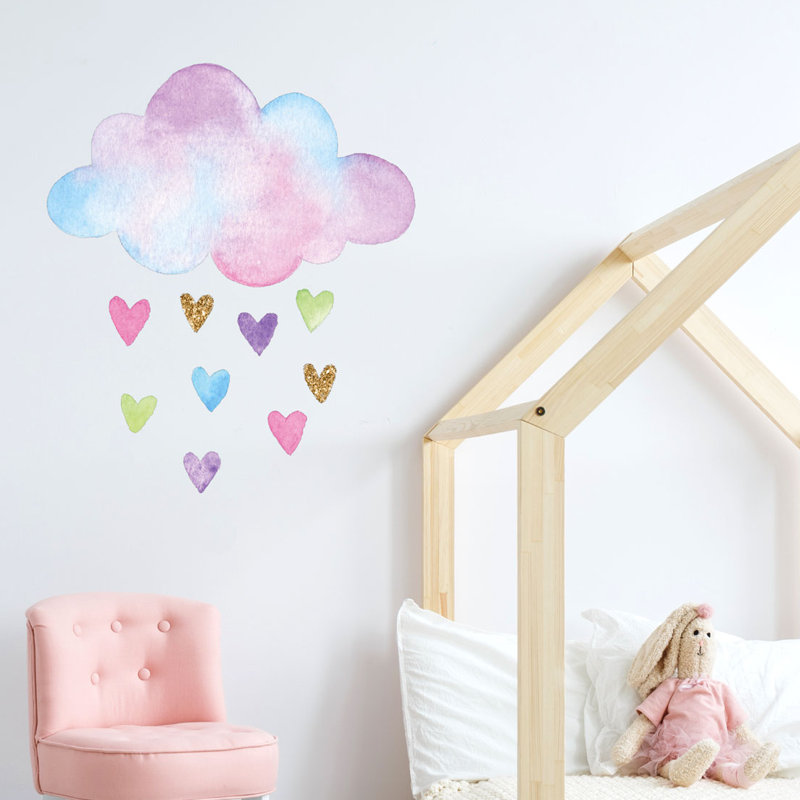 Watercolour Cloud and Hearts Wall Sticker, 50cm H x 65cm W