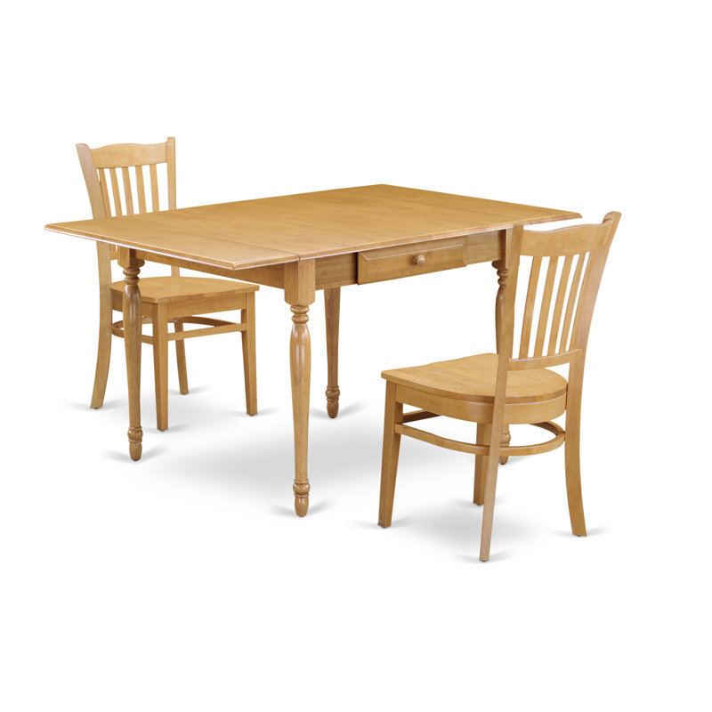 L'ensemble de mobilier de salle à manger 3 pièces contient une table de salle à manger rectangulaire avec Dropleaf et 2 chaises en bois de chêne