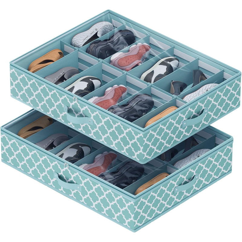 Under Bed Shoe Organizer Fits 12–24 Pairs Blue