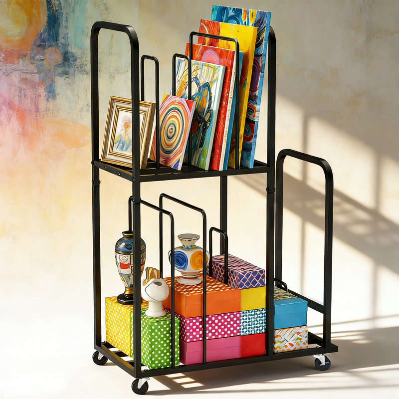 Chariot de rangement à deux niveaux avec 8 sections réglables et roulettes verrouillables, station d'emballage mobile pour usage commercial, commercial et domestique