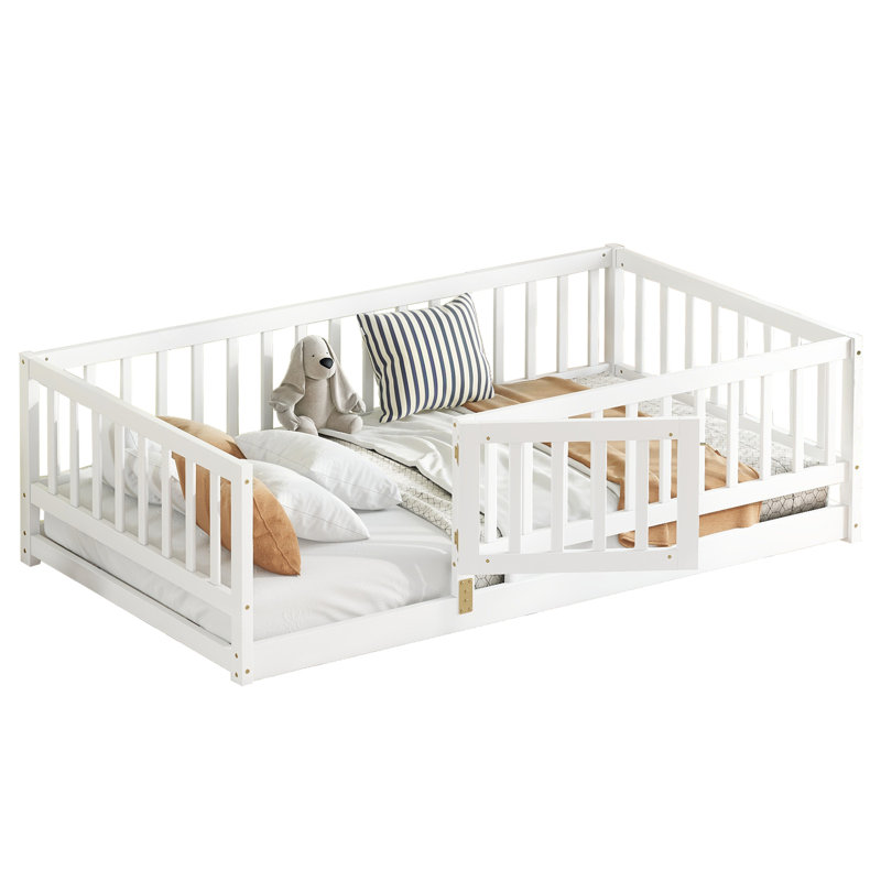 Lit de sol avec clôture Montessori, Lit simple, Blanc