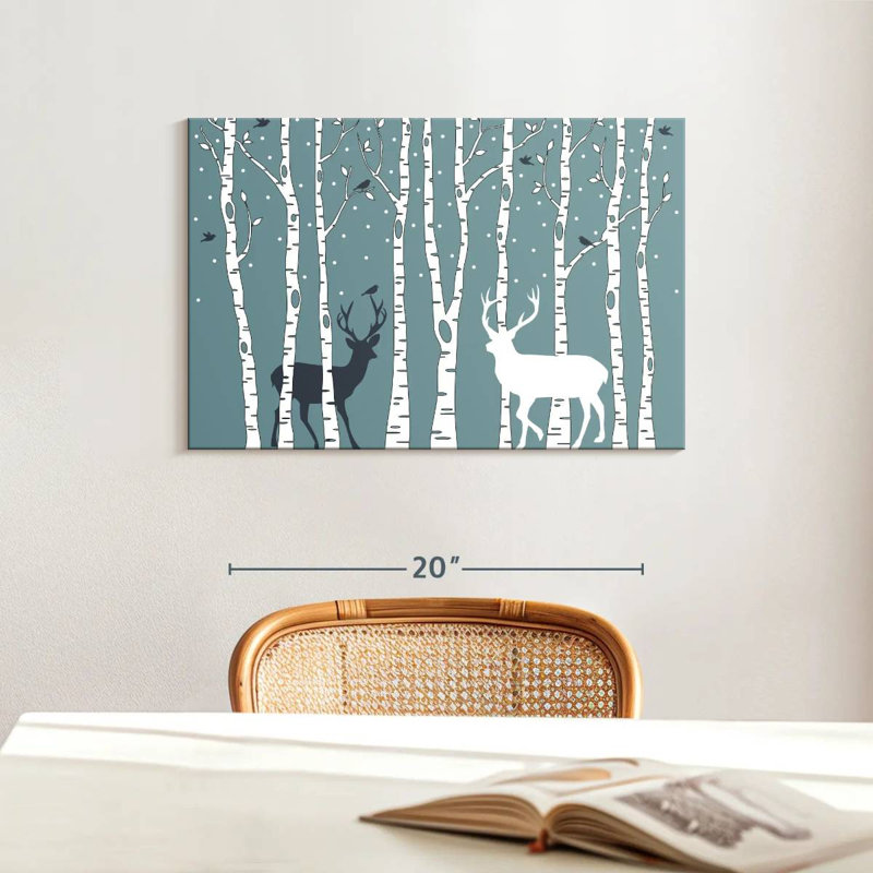 Deer In Birch Forest, 16" H x 24" W