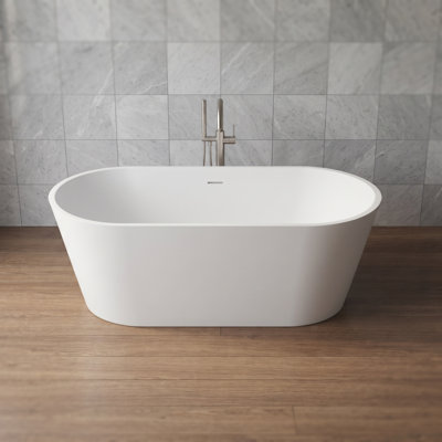 55 Inch Solid Surface Freestanding Tub Oval Matte White Soaking Bath