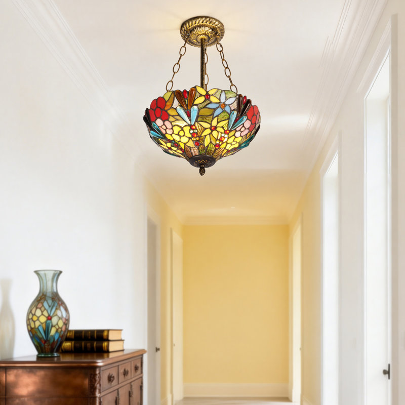 Luminaire suspendu en verre coloré de style rétro avec 2 ampoules E26 chaudes