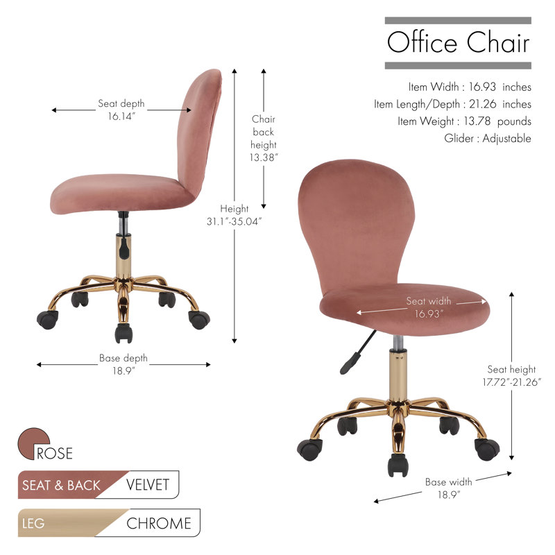 Colm Velvet Task Chair, Rose