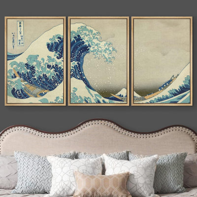Famous Artwork " The Great Wave Off Kanagawa By Hokusai Oil Painting Fine Art Reproduction Scenic " 3 - Pieces