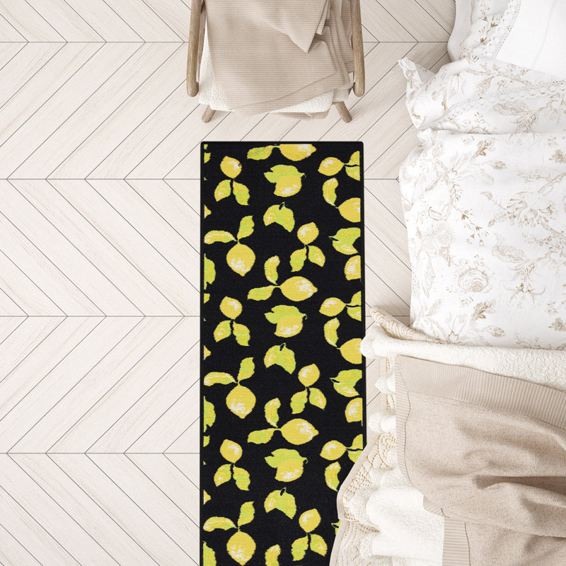 Lemon Kitchen and Bathroom Mat, Black