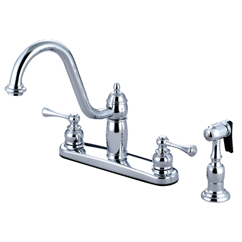 Kingston Brass Heritage Two-Handle 8" Centerset Kitchen Faucet, Polished Chrome, Brass