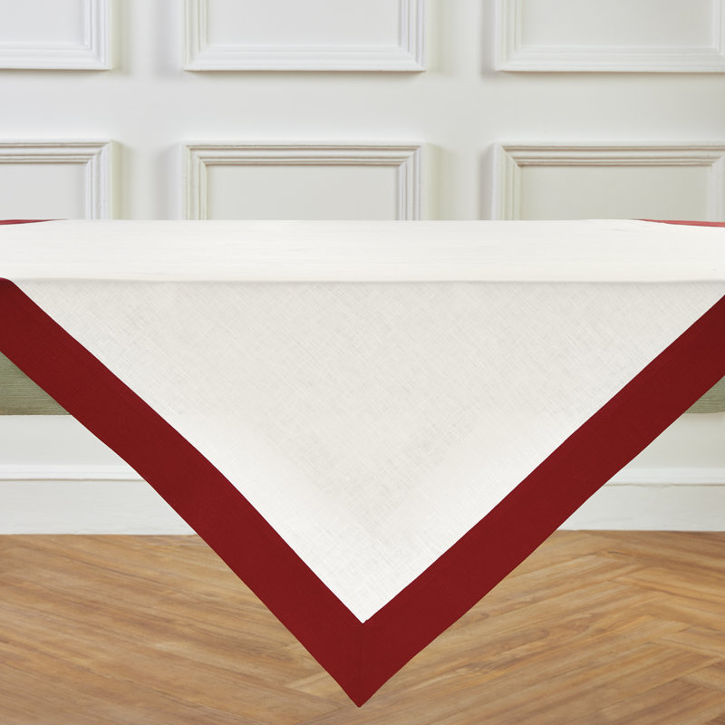 Contempo - 100% Pure Linen Tablecloth, 120" x 60", Red/White